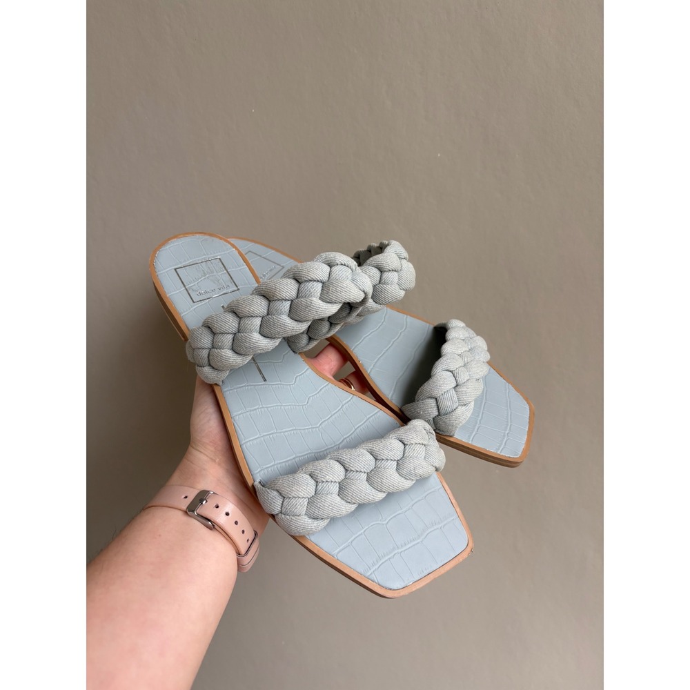 Dolce Vita Indy Slide Sandal Womens 9 Blue Braided Croc Summer Coastal